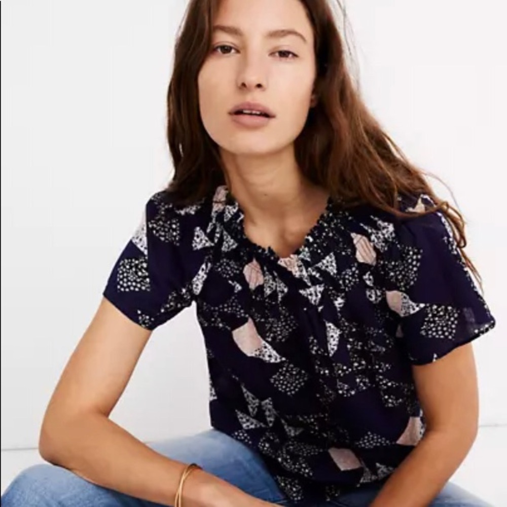 Madewell smocked quilt print top medium